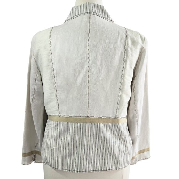 Coldwater Creek Linen Blend Cream Button Stripe Accent Blazer Preppy - Picture 2 of 9
